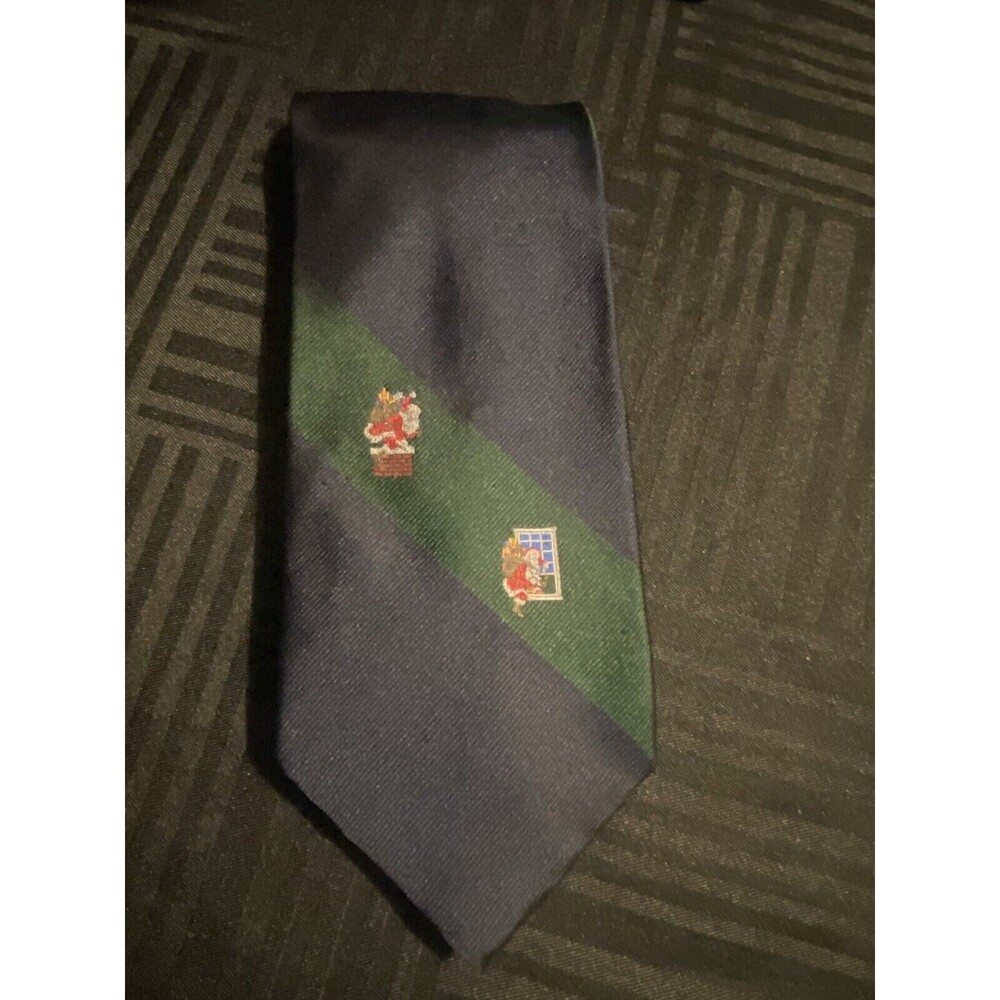 VTG Woodward striped Green and Blue Santa Tie made in USA 100% silk Christmas
